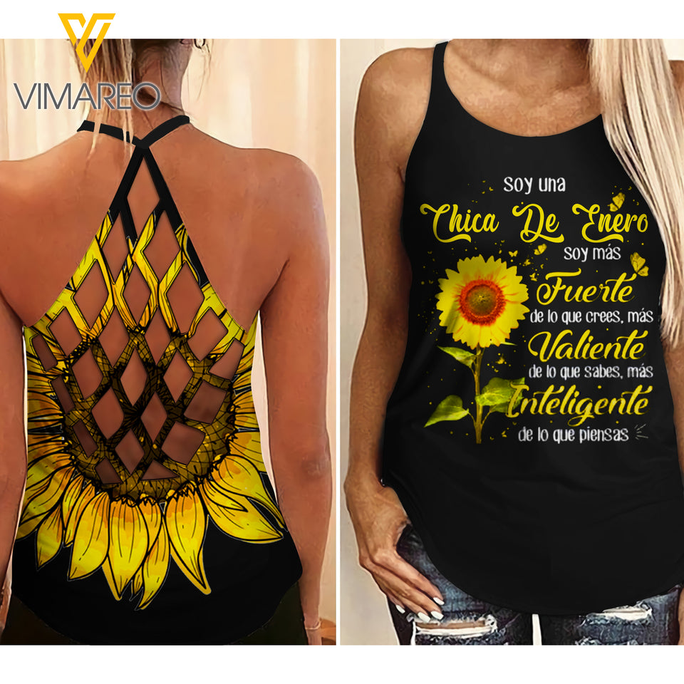 Enero Girl Sunflower Criss-Cross Open Back Camisole Tank Top 1309TQ