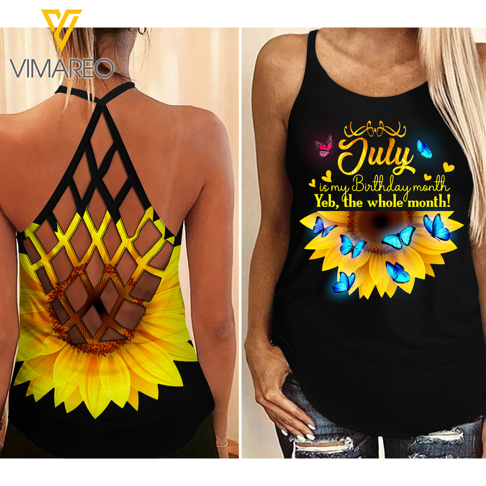 July Girl Sunflower Criss-Cross Open Back Camisole Tank Top 0607TQ