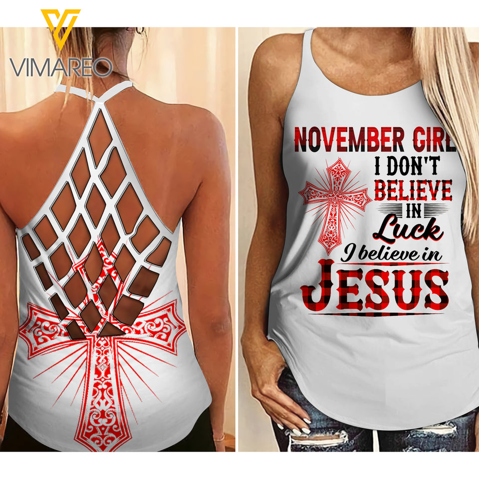 November girl Jesus Criss-Cross Open Back Camisole Tank Top 0907TQ