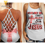 November girl Jesus Criss-Cross Open Back Camisole Tank Top 0907TQ