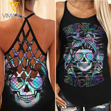 Skull flag girl Criss-Cross Open Back Camisole Tank Top 2406TH