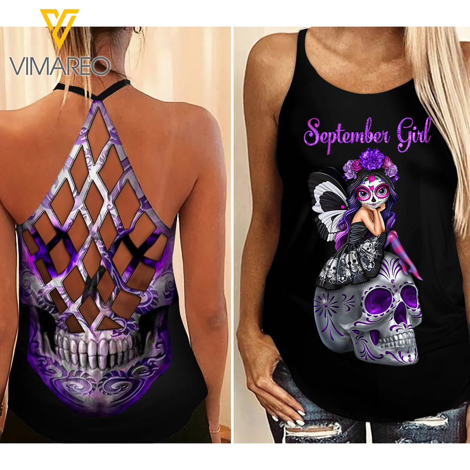 September Girl Criss-Cross Open Back Camisole Tank Top 1603NGBTQ