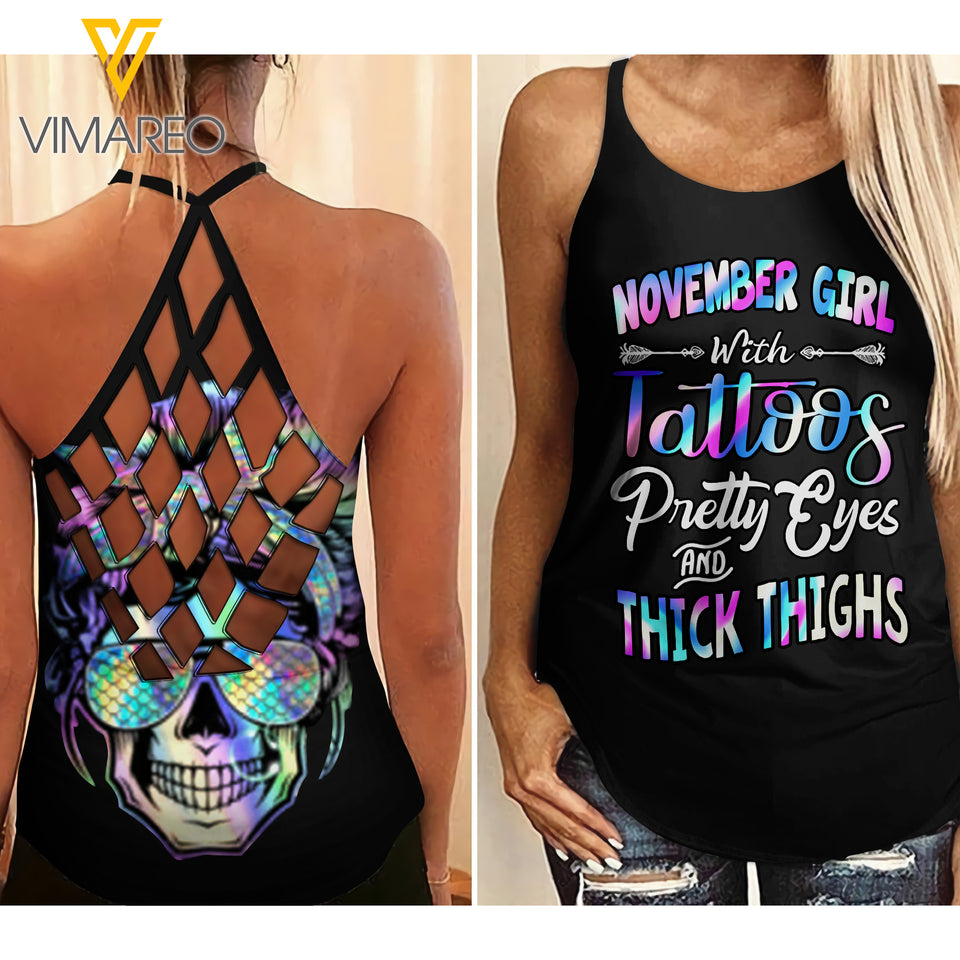 November Girl Tattos Criss-Cross Open Back Camisole Tank Top 1106TQ