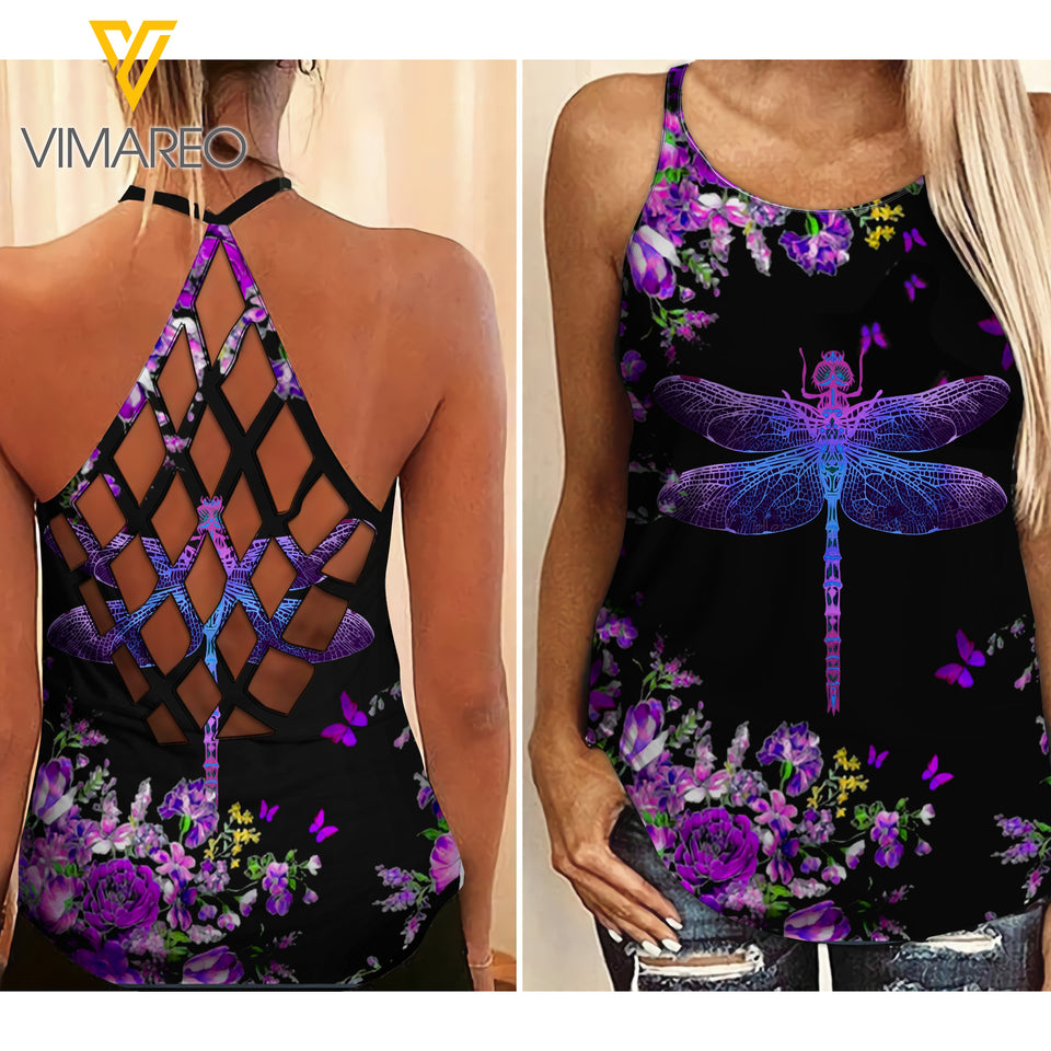Dragonfly girl Criss-Cross Open Back Camisole Tank Top 3006TQ