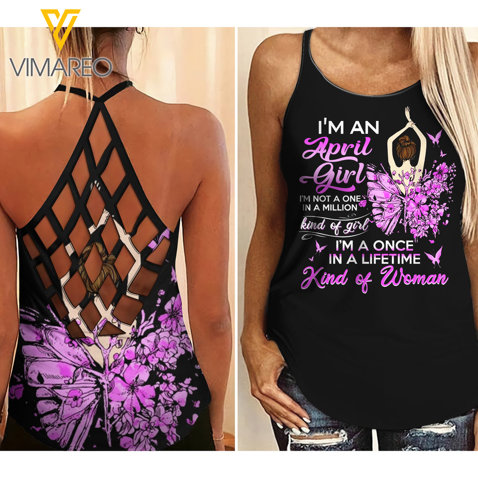 April Girl With Butterflies Criss-Cross Open Back Camisole Tank Top VMYY