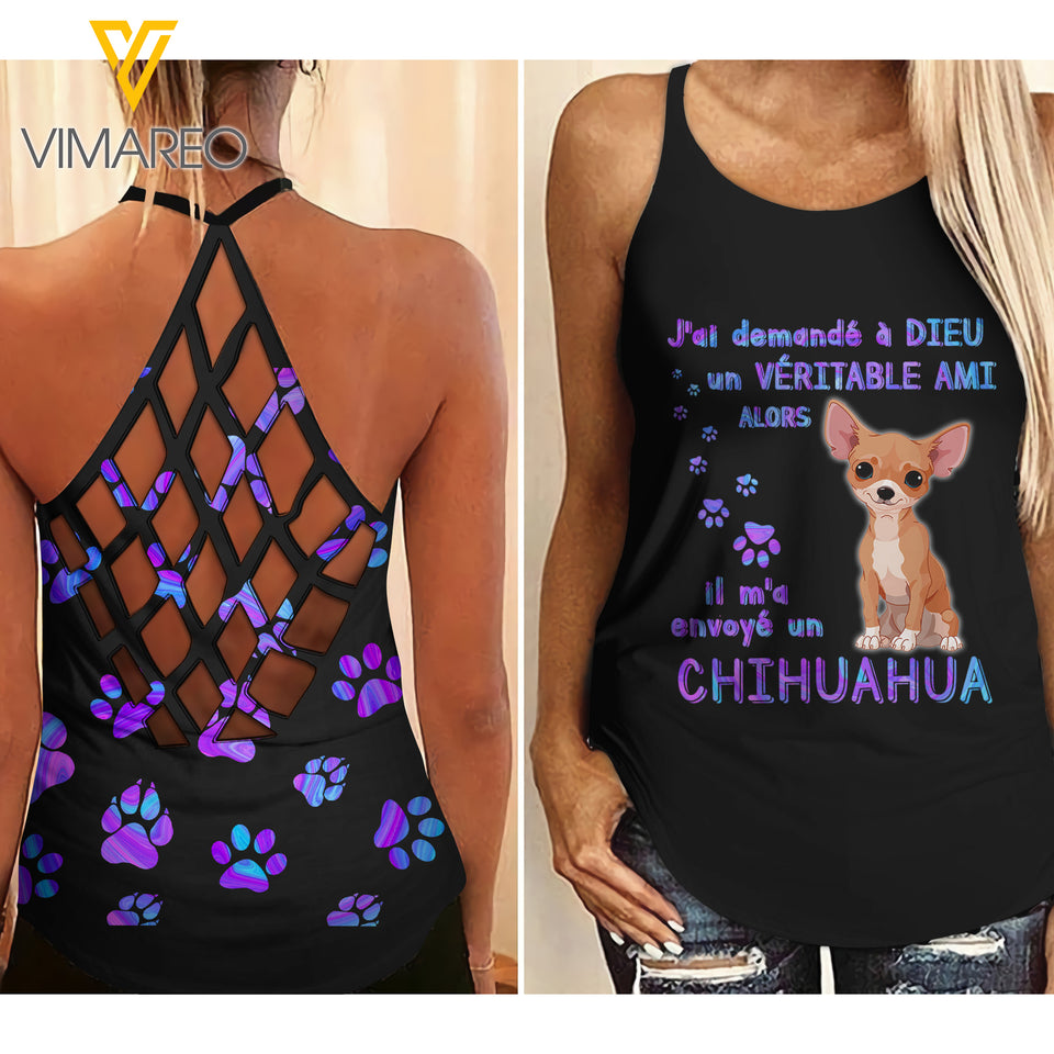 Chihuahua Dog Criss-Cross Open Back Camisole Tank Top YYQQ09
