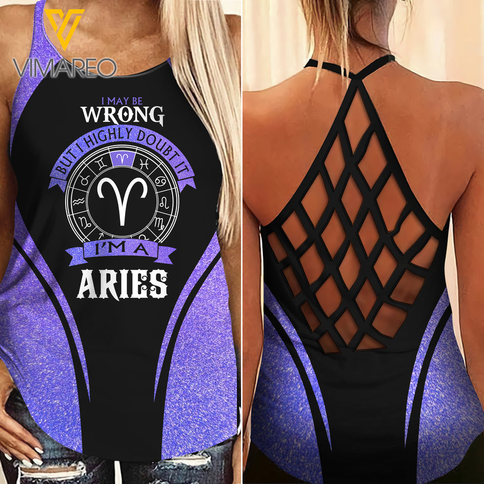 Aries Girl Criss-Cross Open Back Camisole Tank Top Legging