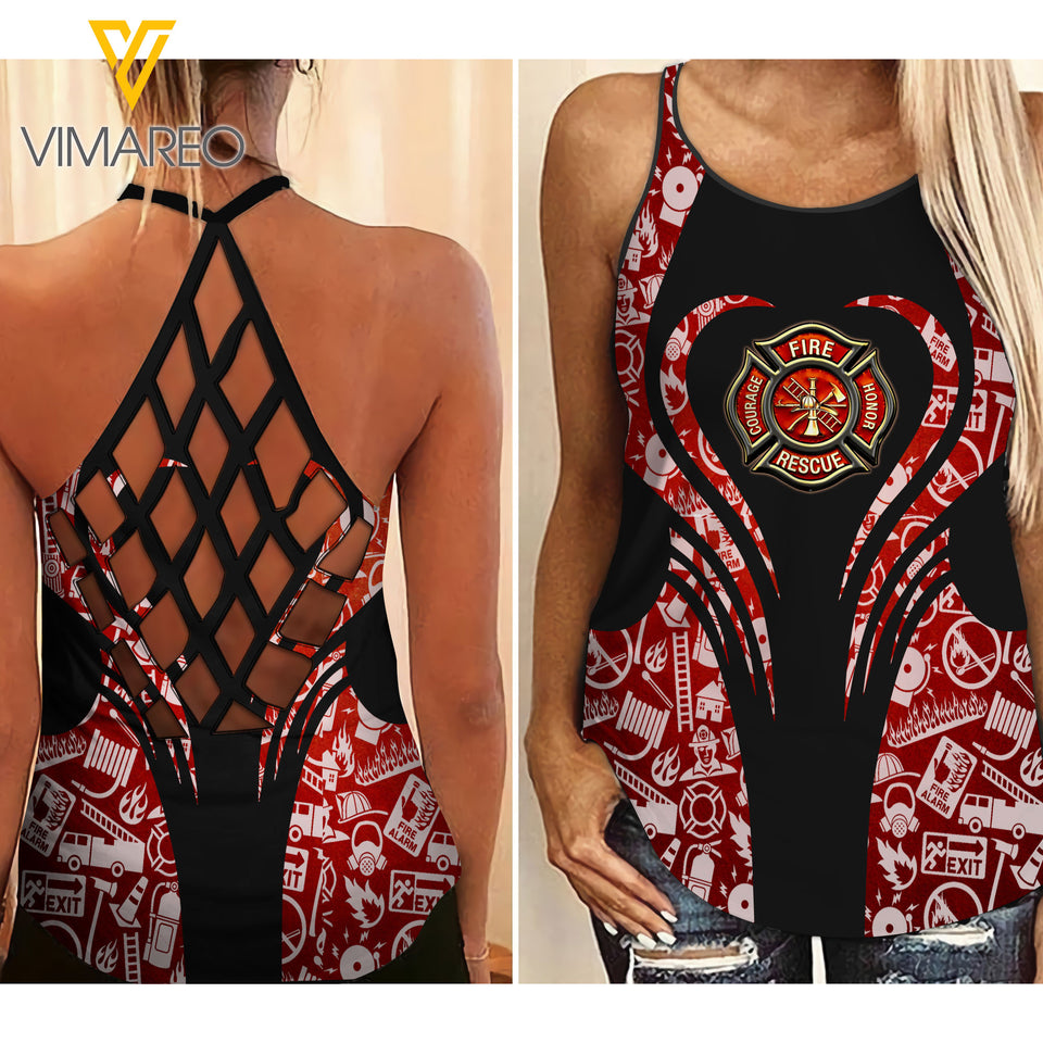 FIREFIGHTER Criss-Cross Open Back Camisole Tank Top TMTL LOVE