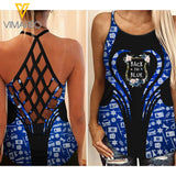 BACK THE BLUE Criss-Cross Open Back Camisole Tank Top TMTL LOVE