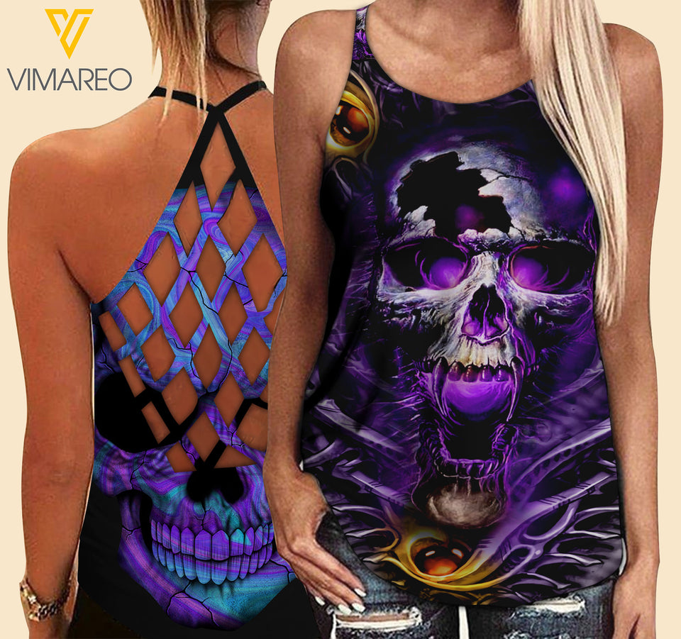 SUGAR SKULL Criss-Cross Open Back Camisole Tank Top TL1