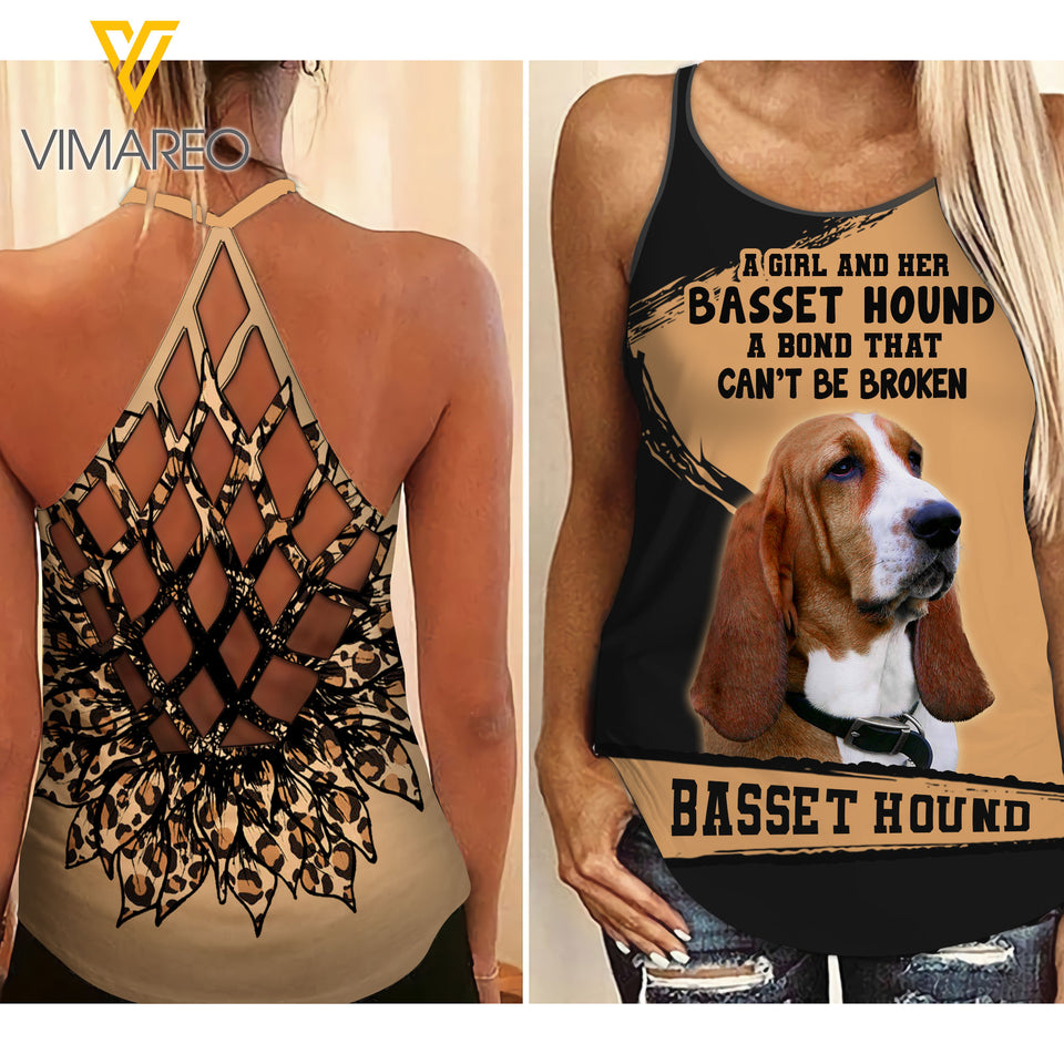 Basset Hound Criss-Cross Open Back Camisole Tank Top leopard