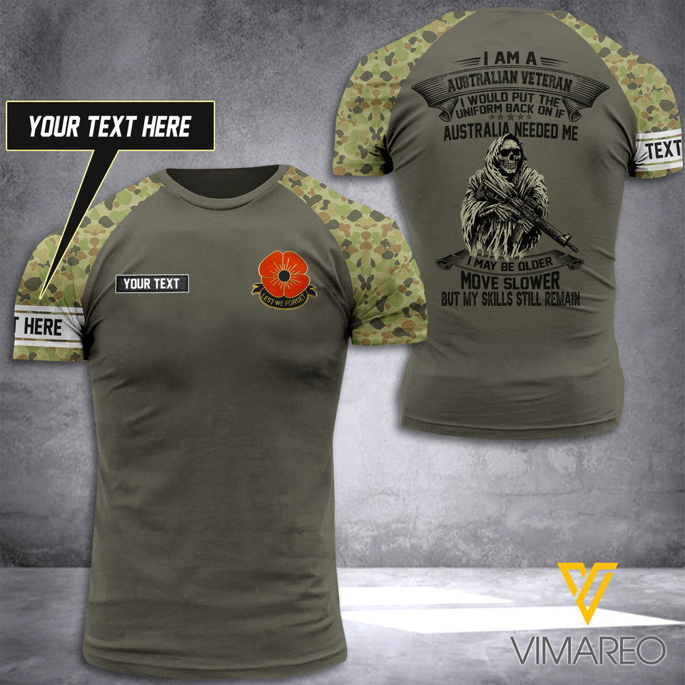 AUSTRALIA VETERAN CAMO CUSTOMIZE T SHIRT 3D PRINTED TMT106