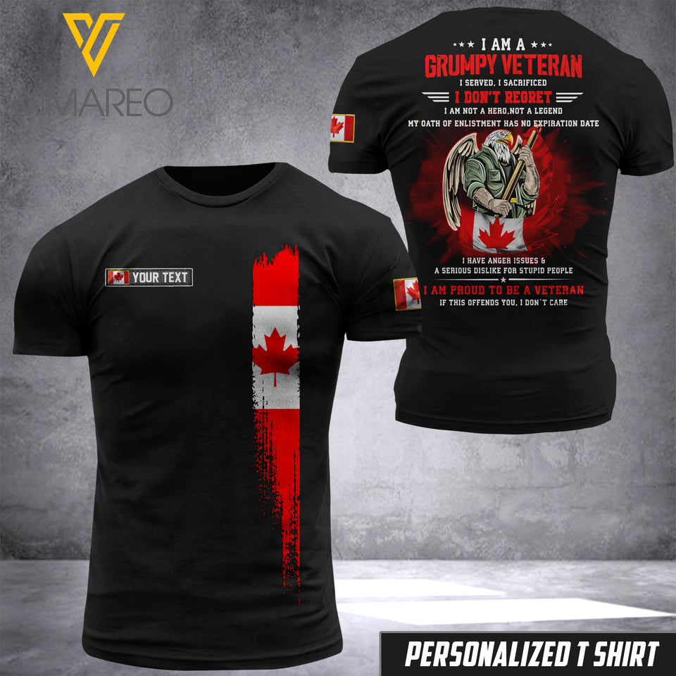 CANADA VETERAN CUSTOMIZE T SHIRT 3D PRINTED TMT 55