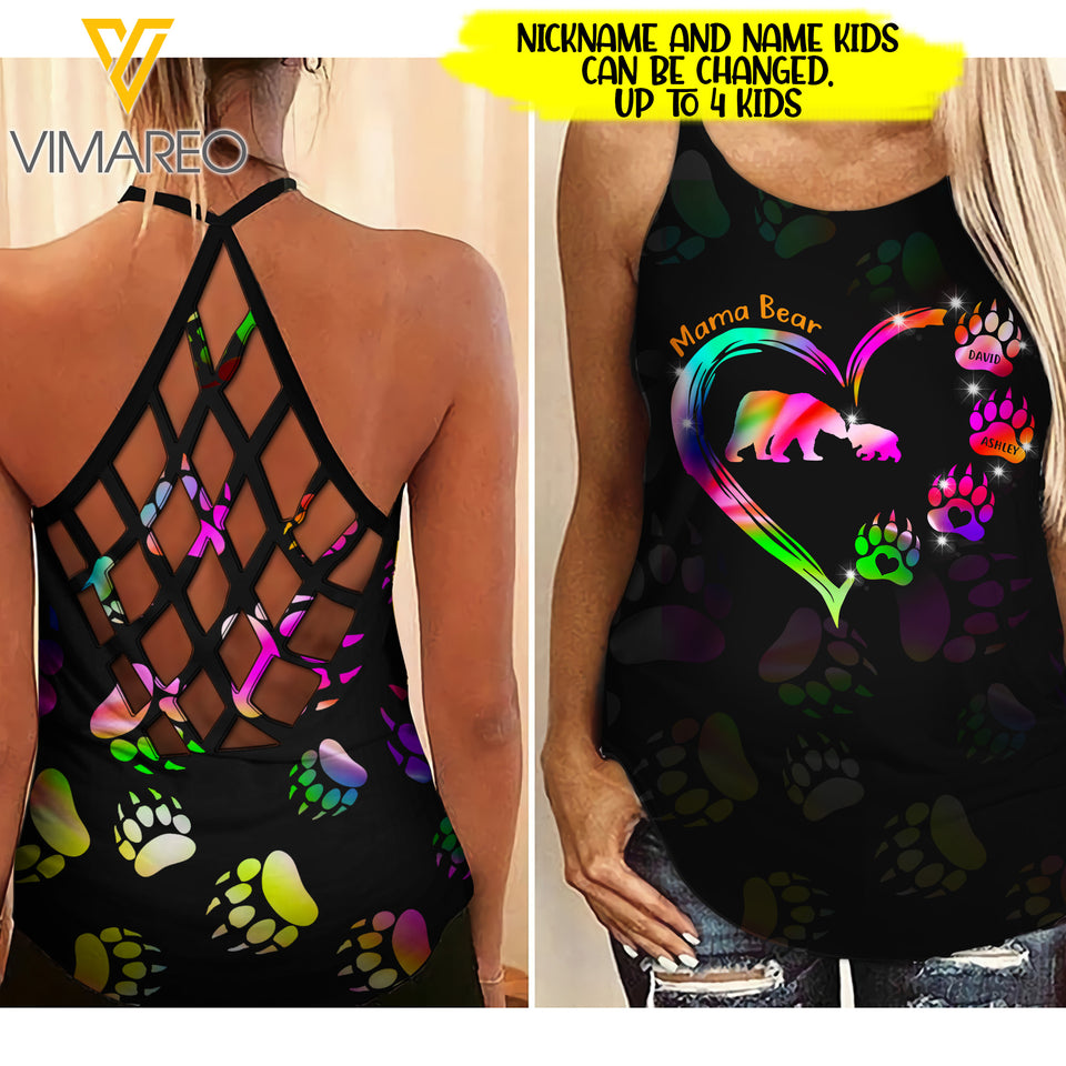 MAMA BEAR PERSONALIZED Criss-Cross Open Back Camisole Tank Top