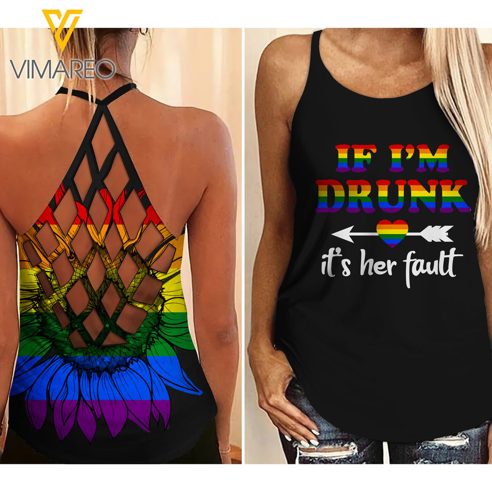 LGBT DRUNK Criss-Cross Open Back Camisole Tank Top