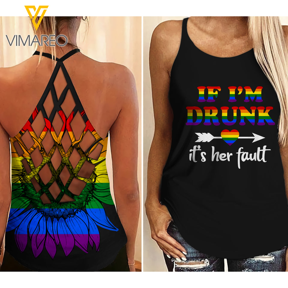 LGBT DRUNK Criss-Cross Open Back Camisole Tank Top