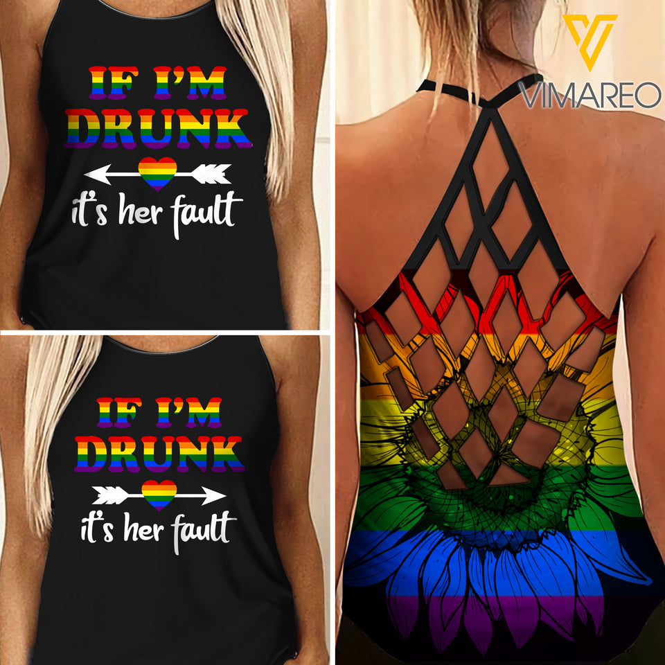LGBT DRUNK Criss-Cross Open Back Camisole Tank Top