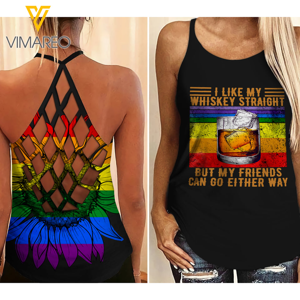LGBT WHISKEY Criss-Cross Open Back Camisole Tank Top