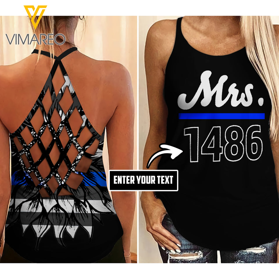 MRS BLUE LINE CUSTOM Criss-Cross Open Back Camisole Tank Top TMTL