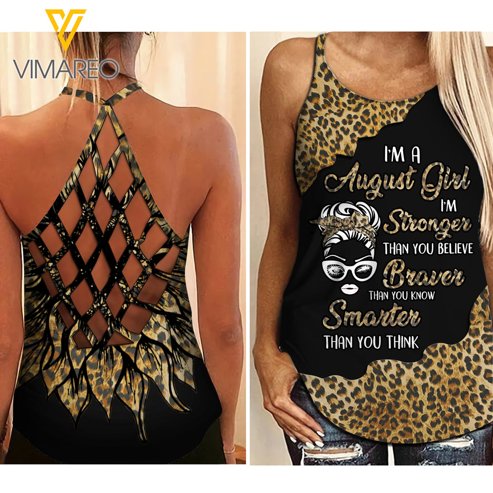 august GIRL Criss-Cross Open Back Camisole Tank Top leopard