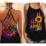 april GIRL Criss-Cross Open Back Camisole Tank Top SUNFLOWER