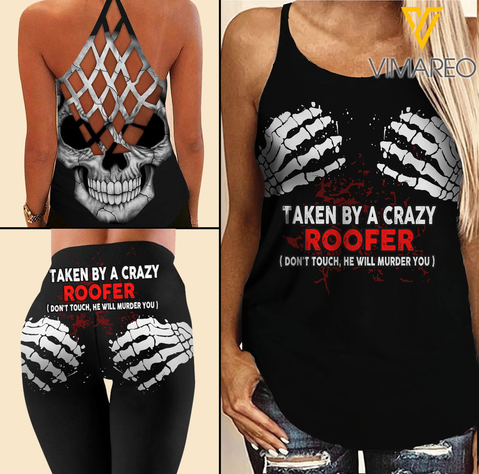 Taken by a crazy Roofer Criss-Cross Open Back Camisole Tank Top Legging