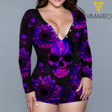 Skull Mystery Tie Dye Strap Eyelet Lace-up Mini Sleeveless Bandage Dress JUE-MA10