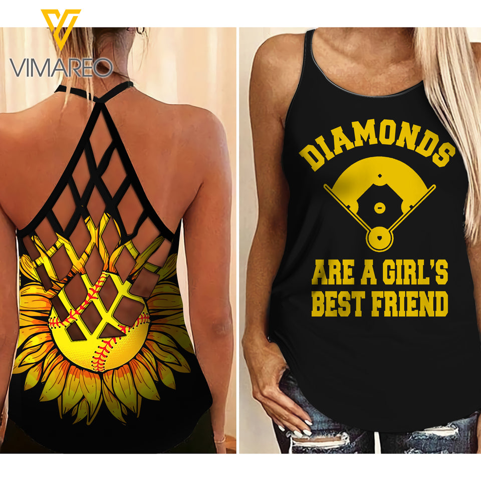 SOFTBALL Criss-Cross Open Back Camisole Tank Top DIAMONDS
