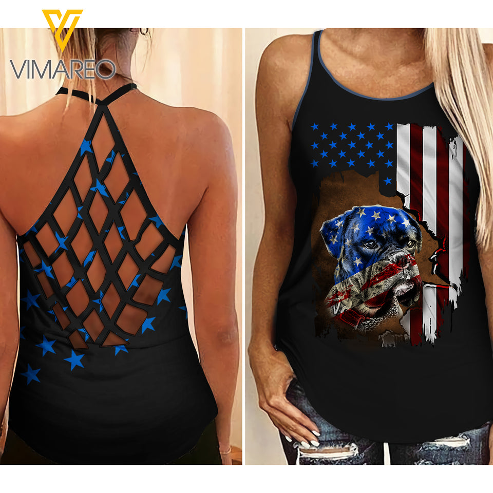 VMMH BOXER DOG Criss-Cross Open Back Camisole Tank Top MAR-MA12