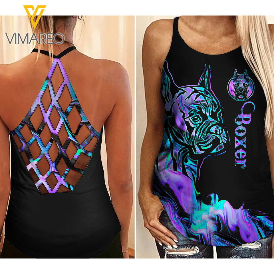 Boxer Dog Criss-Cross Open Back Camisole Tank Top MAR-MA16