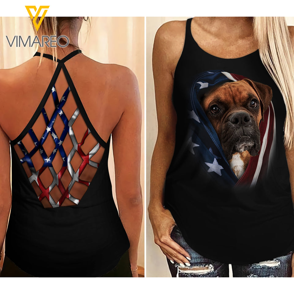 BOXER Criss-Cross Open Back Camisole Tank Top TMTL FLAG