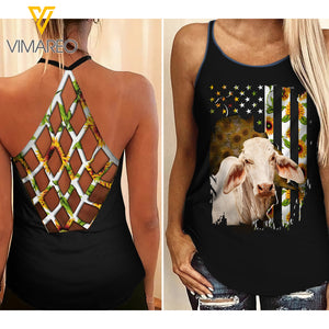 Brahman Cattle Criss-Cross Open Back Camisole Tank Top MAR-MA13