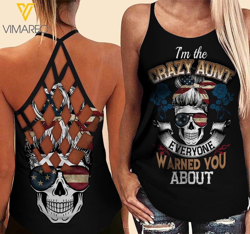 Crazy Aunt Skull Criss-Cross Open Back Camisole Tank Top