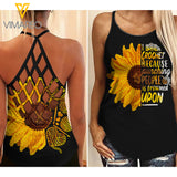 Crochet Sunflower Criss-Cross Open Back Camisole Tank Top TN1903