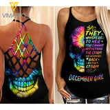 December Girl Skull Tattoos Criss-Cross Open Back Camisole Tank Top 1603NGBA