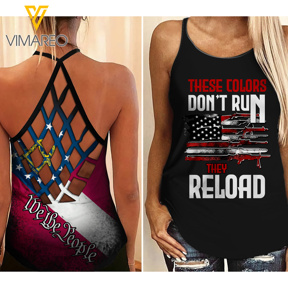 Georgia Flag girl Criss-Cross Open Back Camisole Tank Top 1504NGBA