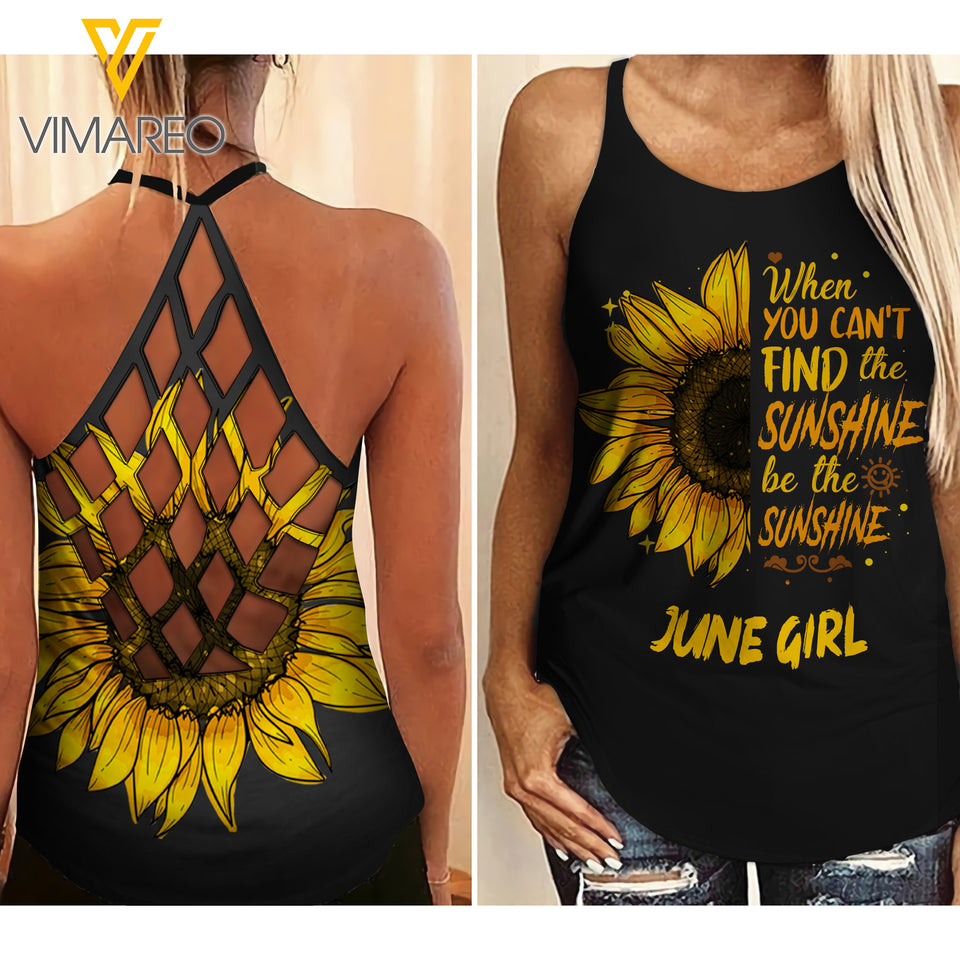 July girl-You are sunshine Criss-Cross Open Back Camisole Tank Top