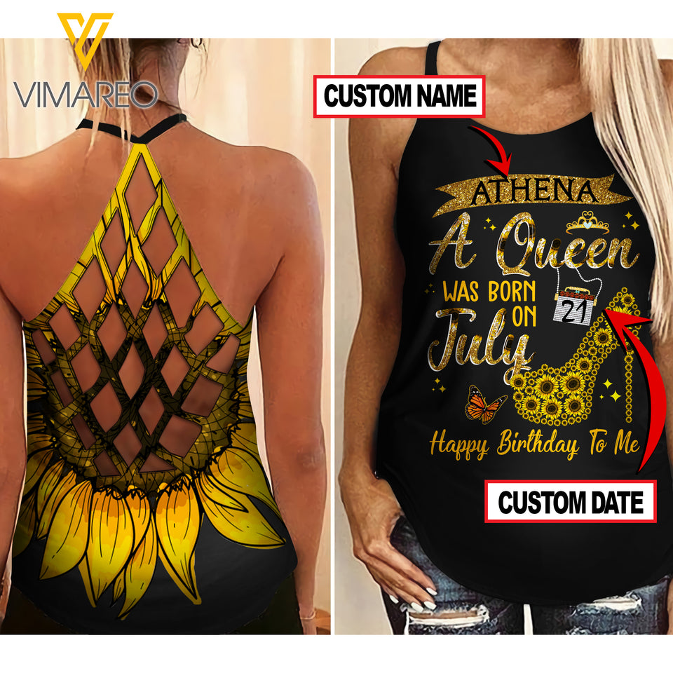 JULY QUEEN SUNFLOWER CUSTOMIZE CRISS-CROSS OPEN BACK CAMISOLE TANK TOP