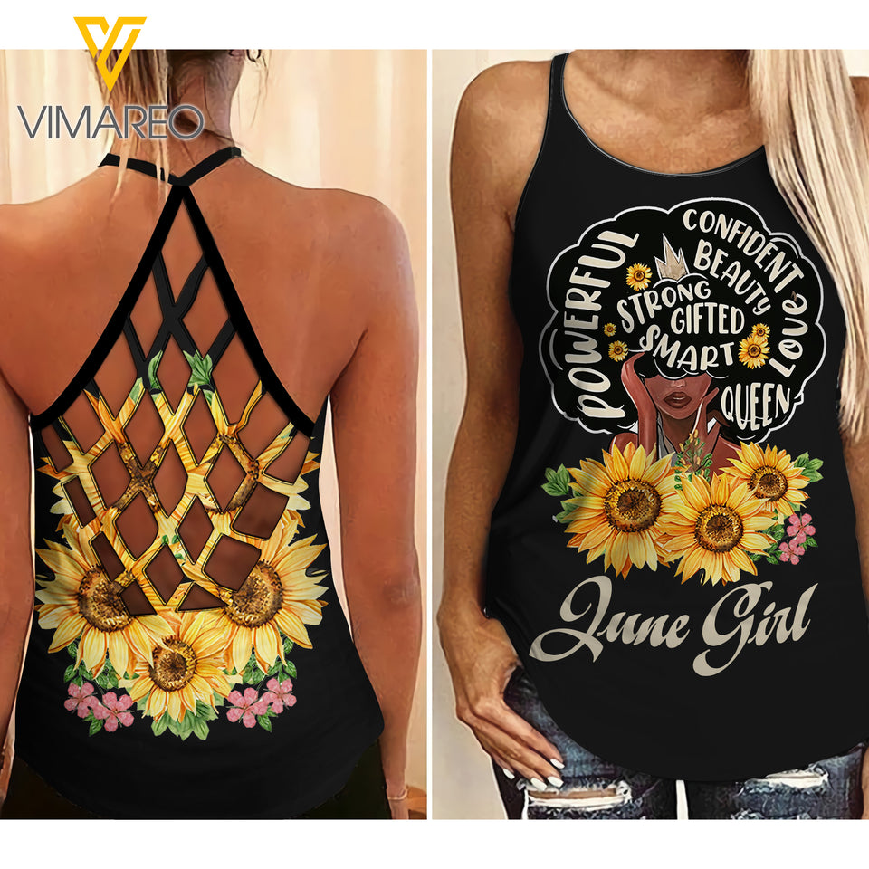 JUNE BLACK GIRL CRISS-CROSS TANK TOP SUNFLOWER
