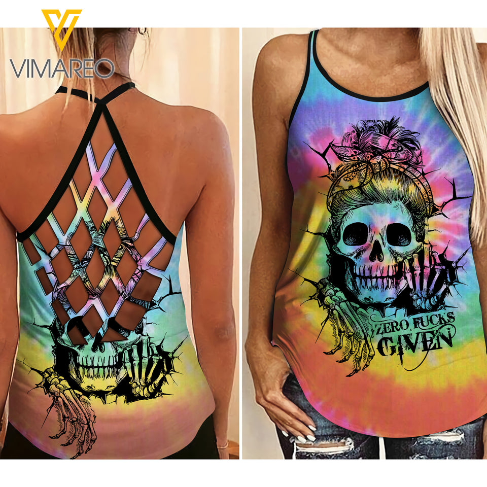SKULL GIRL CRISS-CROSS OPEN BACK CAMISOLE TANK TOP