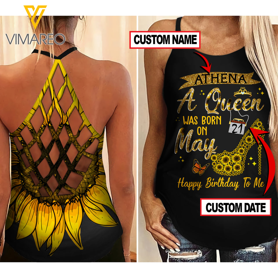 MAY QUEEN SUNFLOWER CUSTOMIZE CRISS-CROSS OPEN BACK CAMISOLE TANK TOP