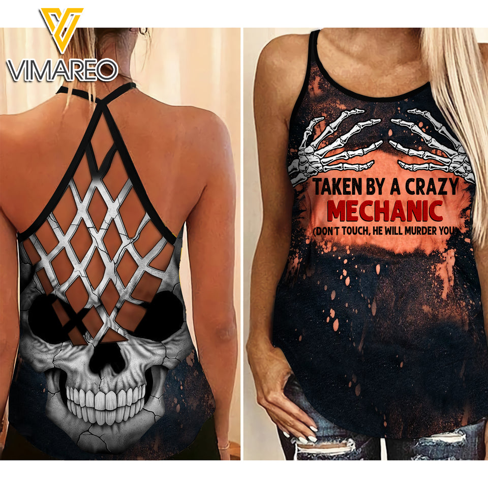 PHN Taken By A Crazy Mechanic Criss-Cross Open Back Camisole Tank Top Legging SEP-MA21
