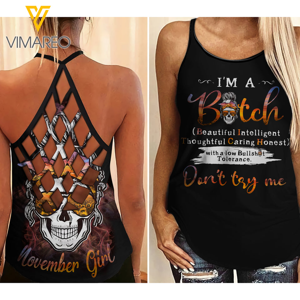 NOVEMBER GIRL - DON'T TRY ME Criss-Cross Open Back Camisole Tank Top