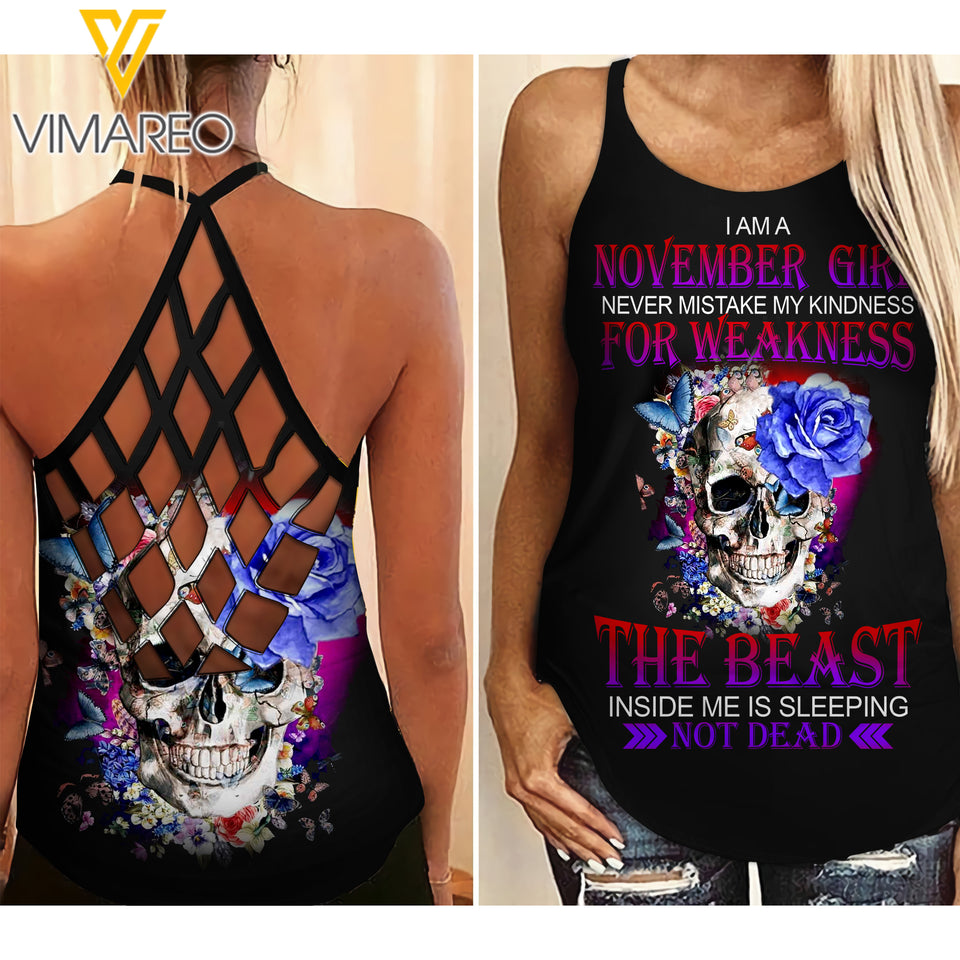 November Girl Criss-Cross Open Back Camisole Tank Top YYTT69