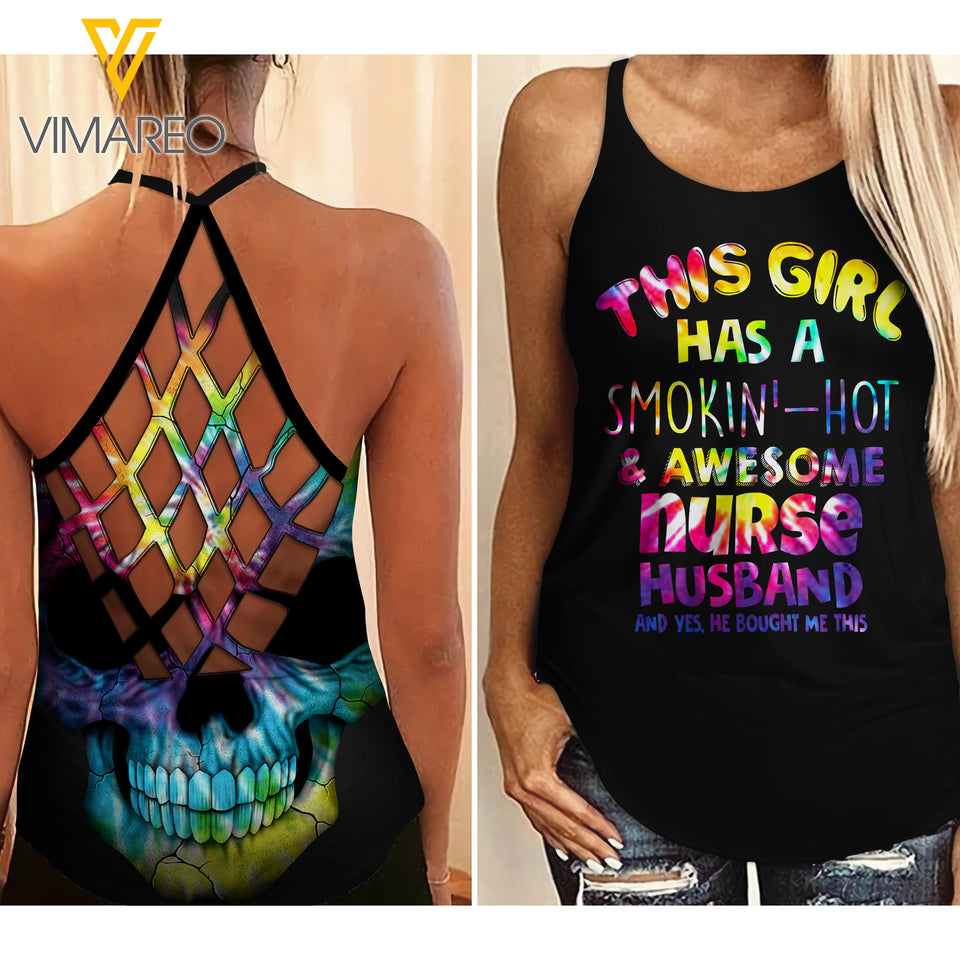 NURSE GIRL CRISS-CROSS OPEN BACK CAMISOLE TANK TOP