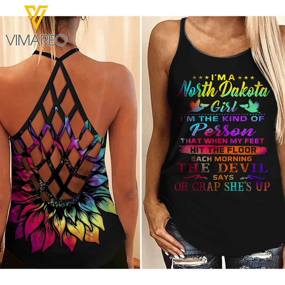 North Dakota Girl With Sunflower Criss-Cross Open Back Camisole Tank Top/ Legging