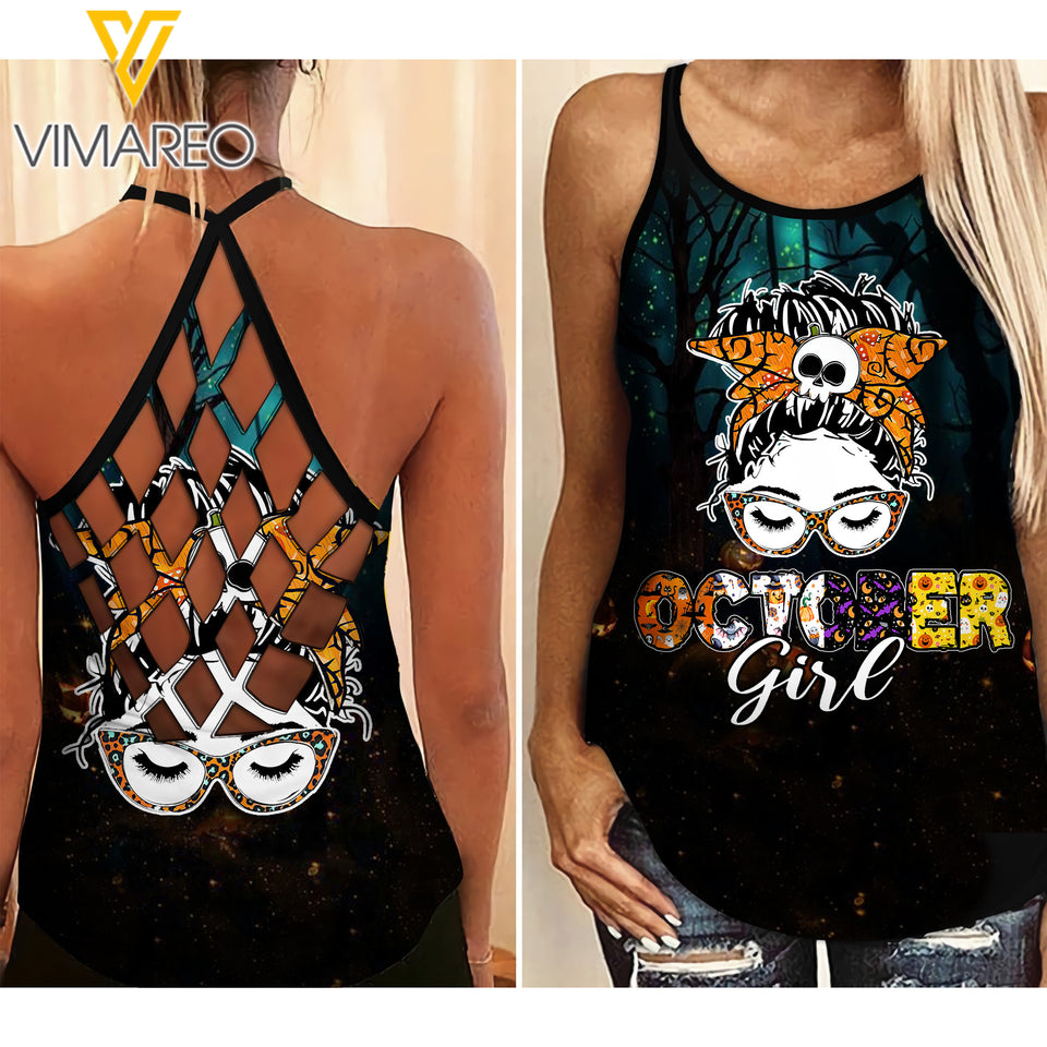 October Girl Halloween Criss-Cross Open Back Camisole Tank Top NEY30