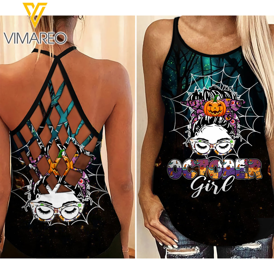 October Girl Halloween Criss-Cross Open Back Camisole Tank Top NEY30