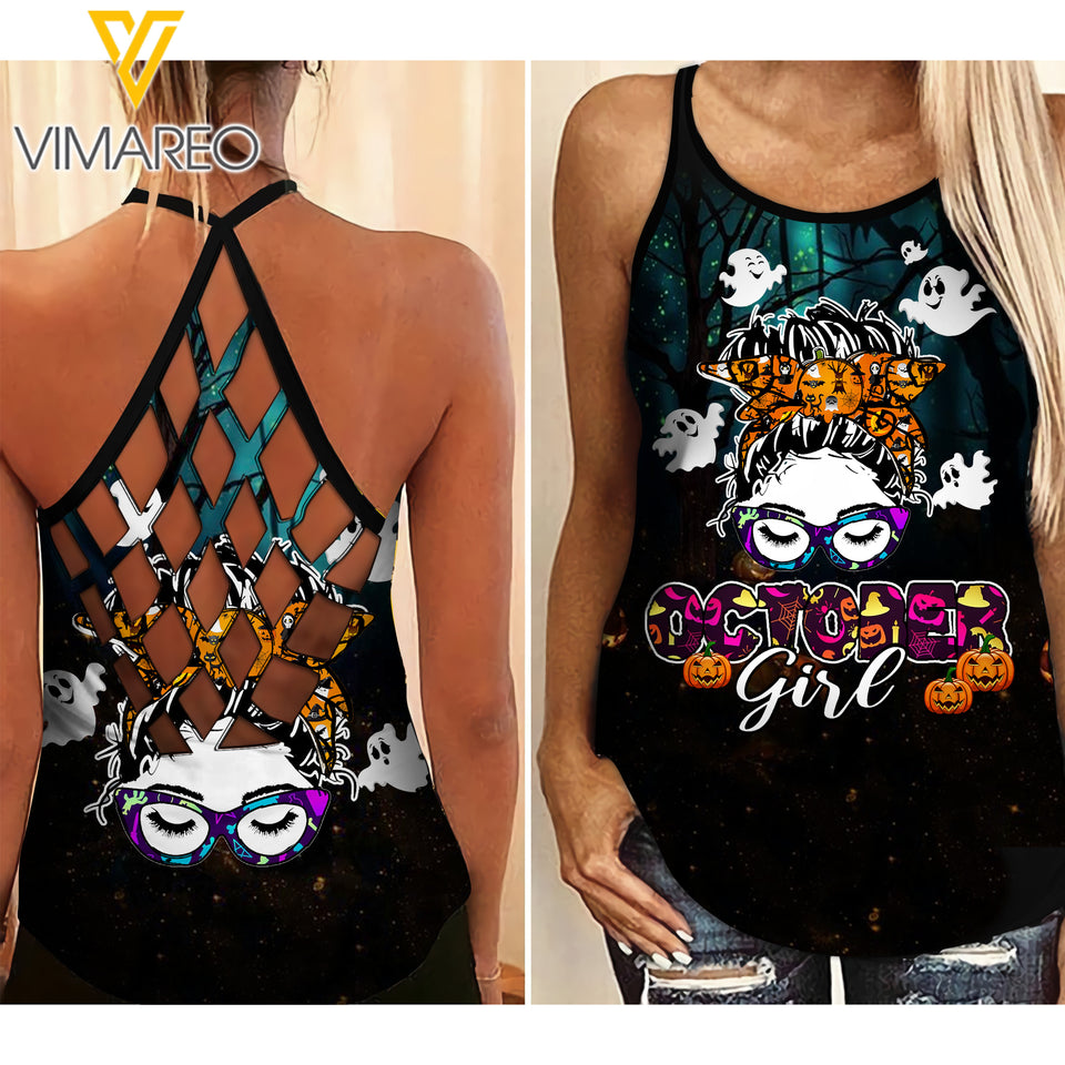 October Girl Halloween Criss-Cross Open Back Camisole Tank Top NEY30
