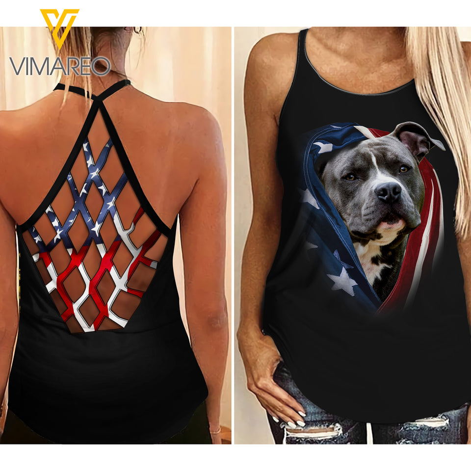 PHN Pitbull Dog Criss-Cross Open Back Camisole Tank Top APR-MA20